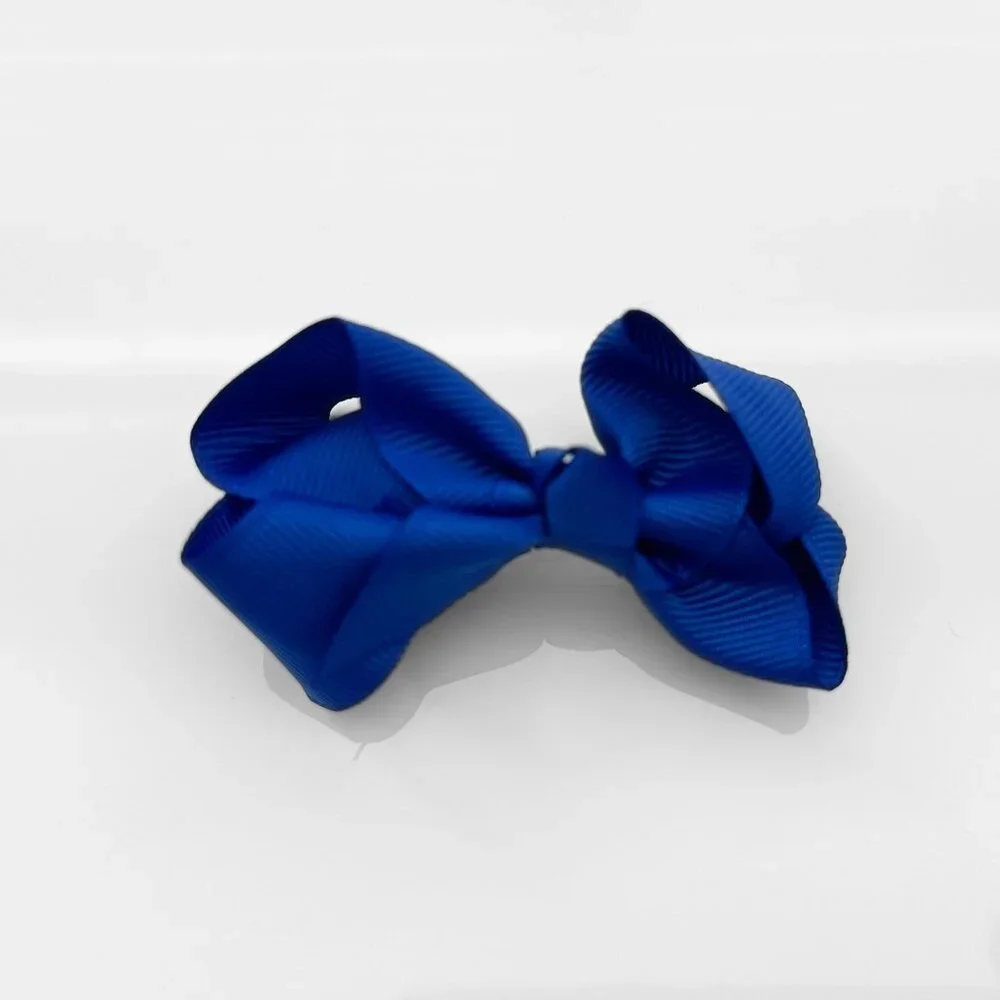 Set of 2 Pretty Girls Hair Bows Grosgrain Ribbon Hair Clips Accessory Royal Blue